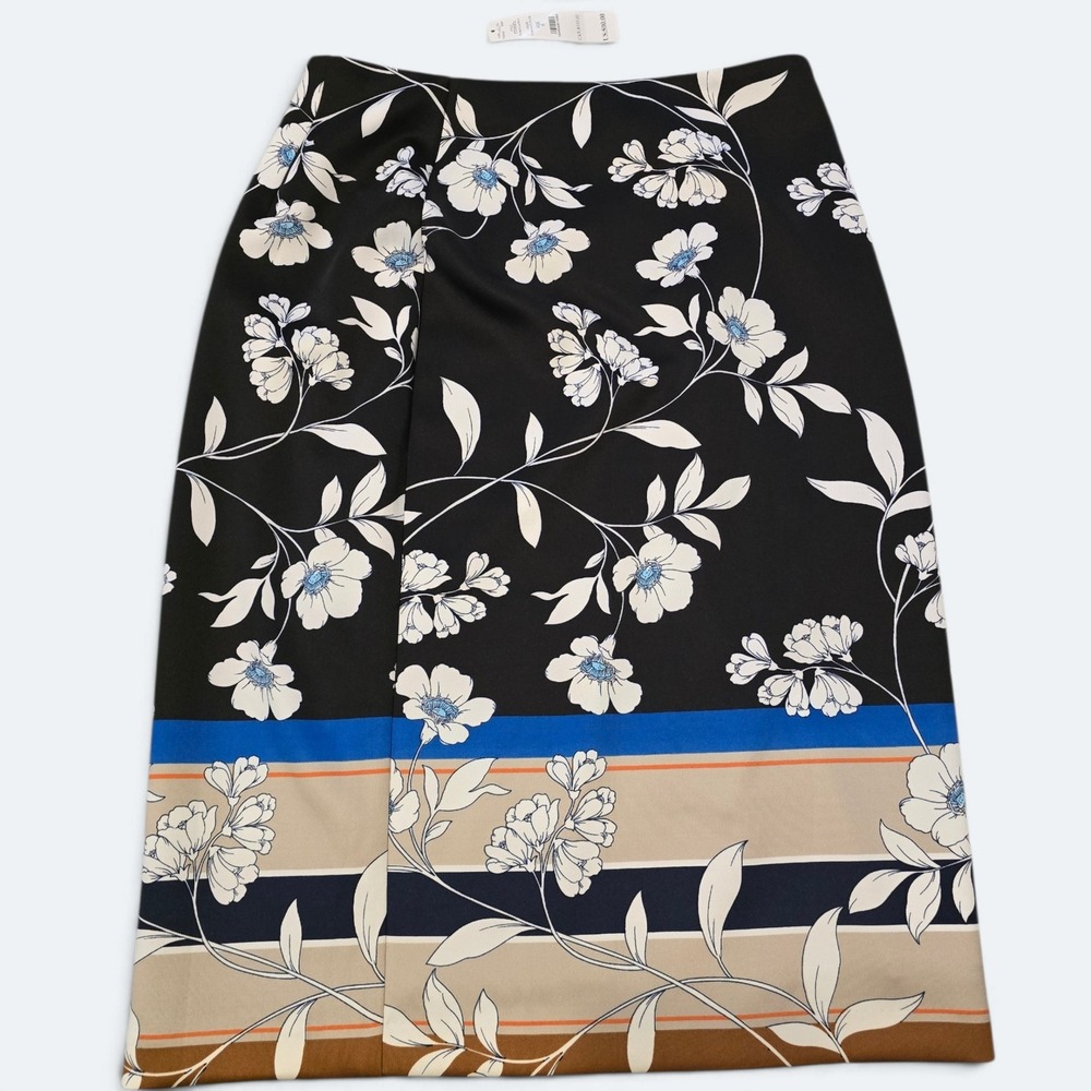 White House Black Market Printed Scuba Pencil Skirt Floral Stripe Womens Size 6
